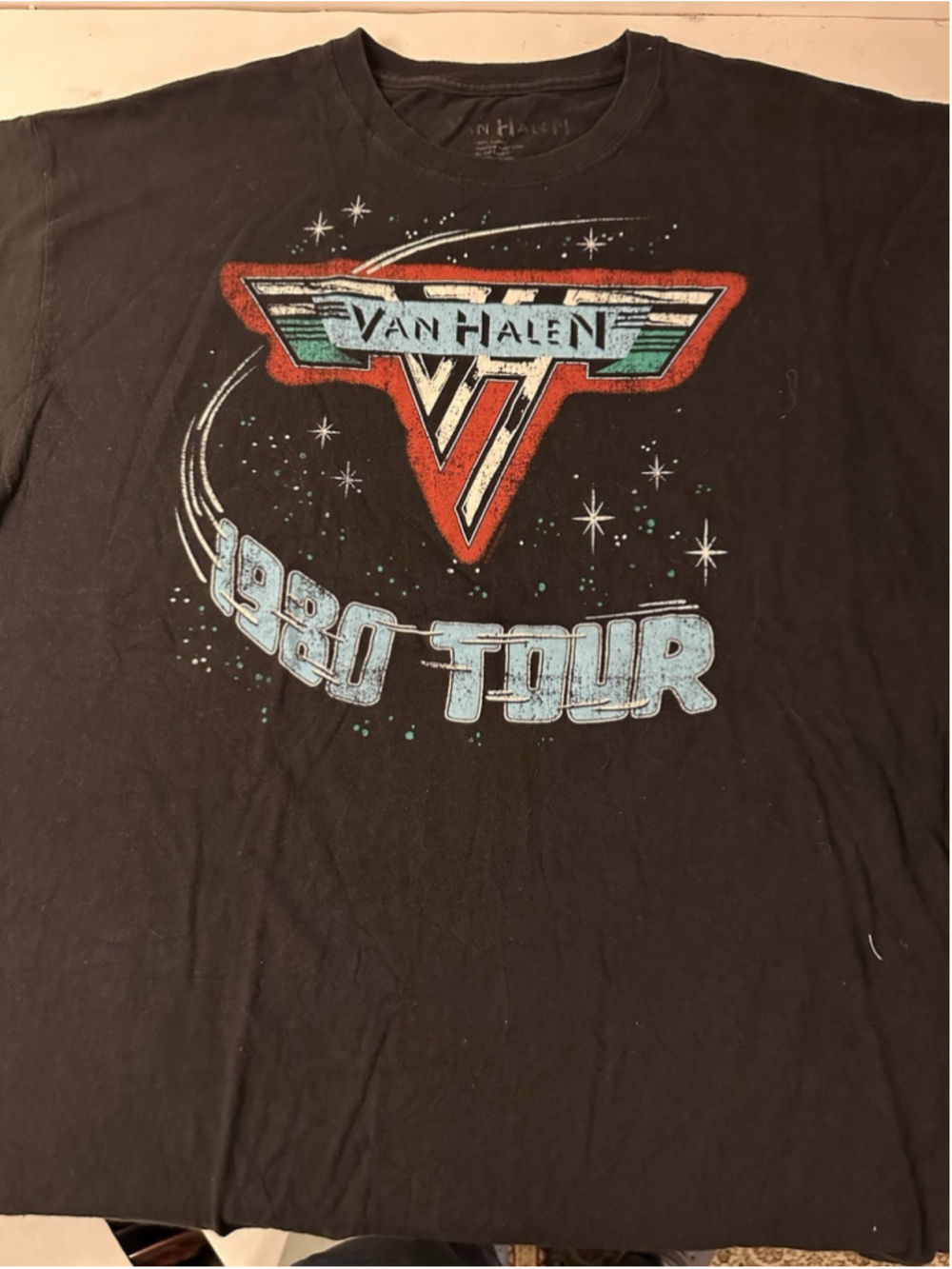 Vintage Style Van Halen 1980 Tour T Shirt Mens XL Black Classic Rock Graphic